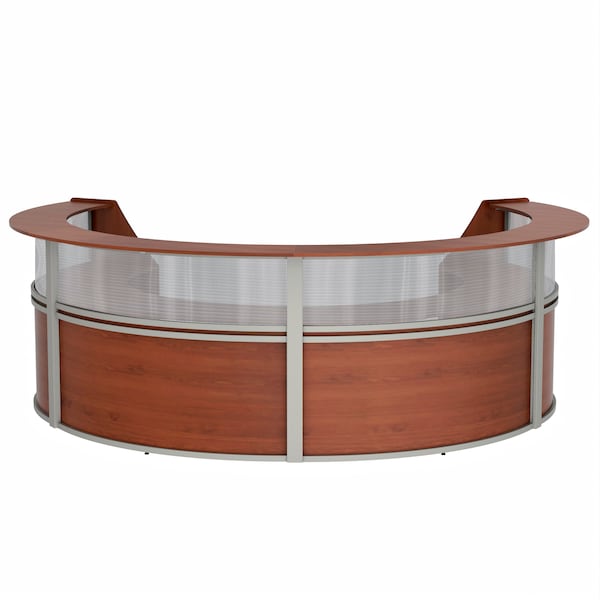 Reception Desk 107 in D X 46 in H, 11.8 ft W X Thermofused Laminate, Clear, Cherry